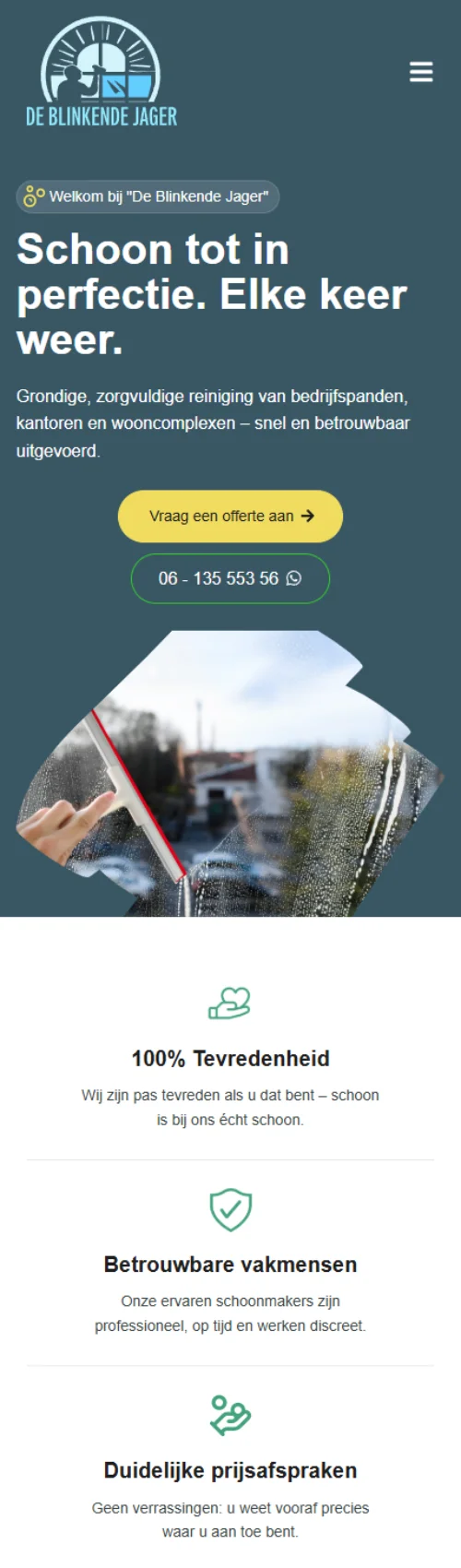 De Blinkende Jager website op mobiel
